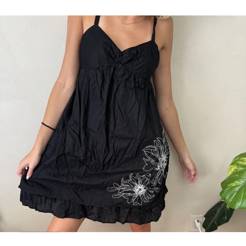 Liberty of London For Target Black Cotton Babydoll Sundress Floral Embroidery 12
